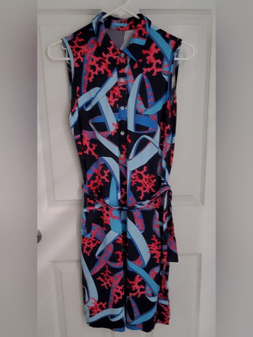 J. McLaughlin Belted Sleeveless Dolly Dress Beachy Print Size M